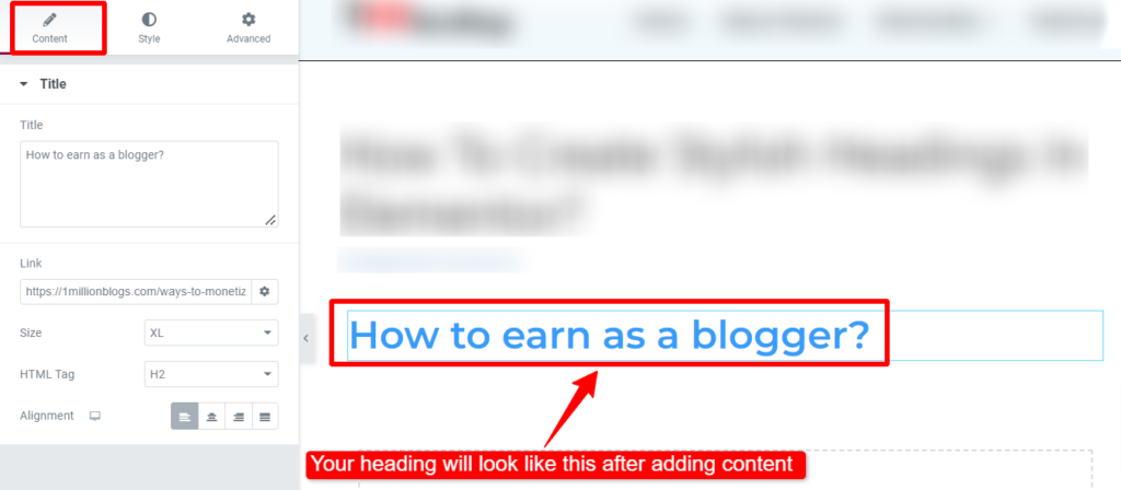 add headings in Elementor content